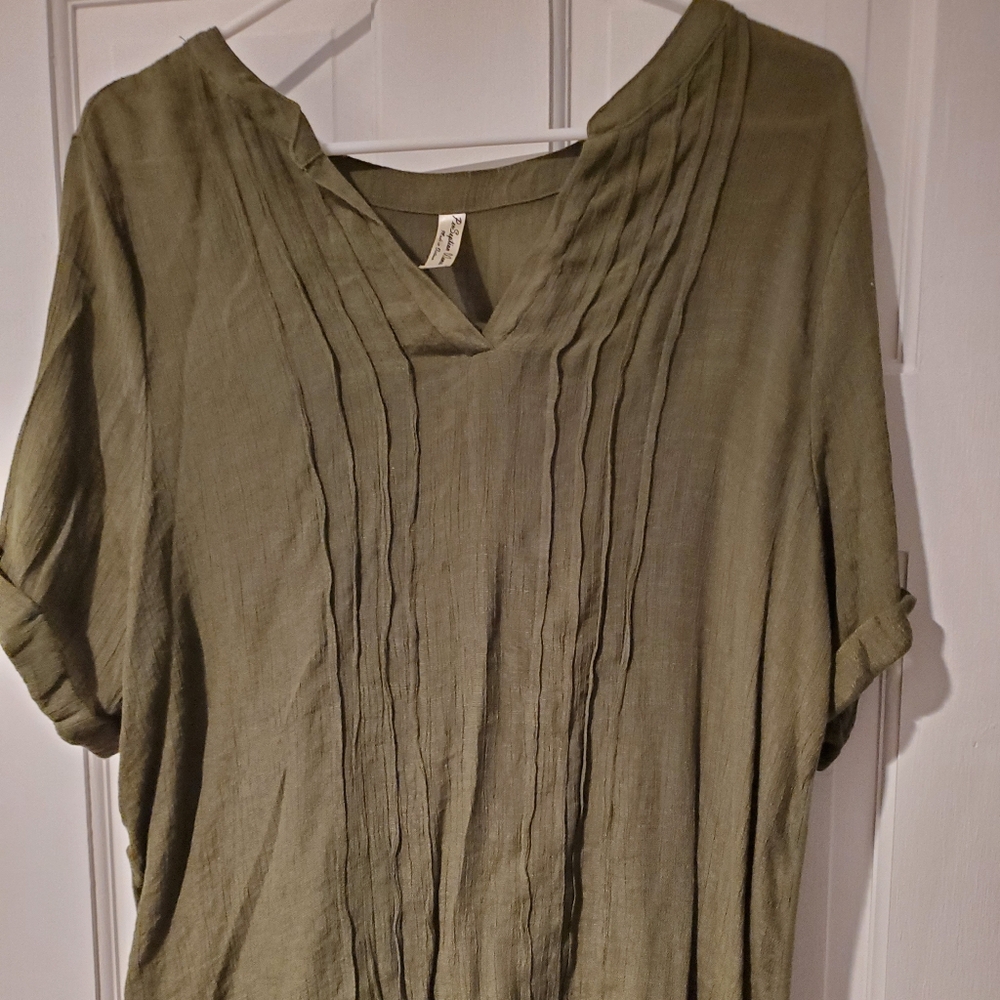 Perseption Olive Green Blouse with Pintuck Details